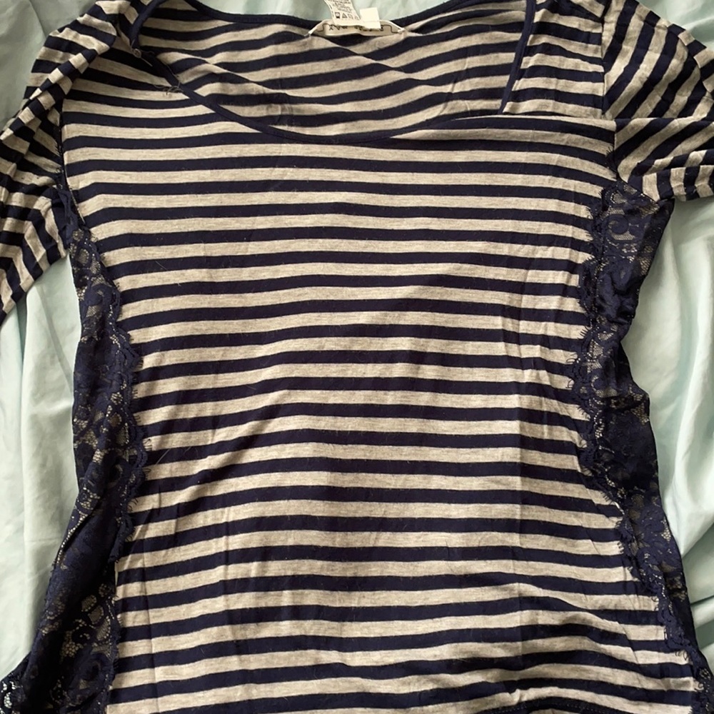 Blue & Gray stripe scoop neck long sleeve